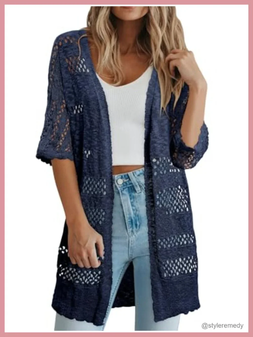 Lightweight Crochet Knit Cardigan Short Sleeve Open Front